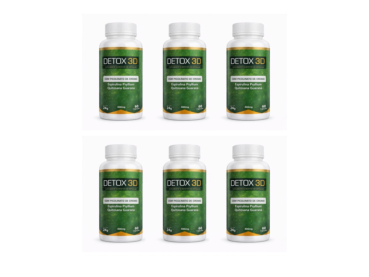 Detox 3D — kit com 6 potes (360 cápsulas)